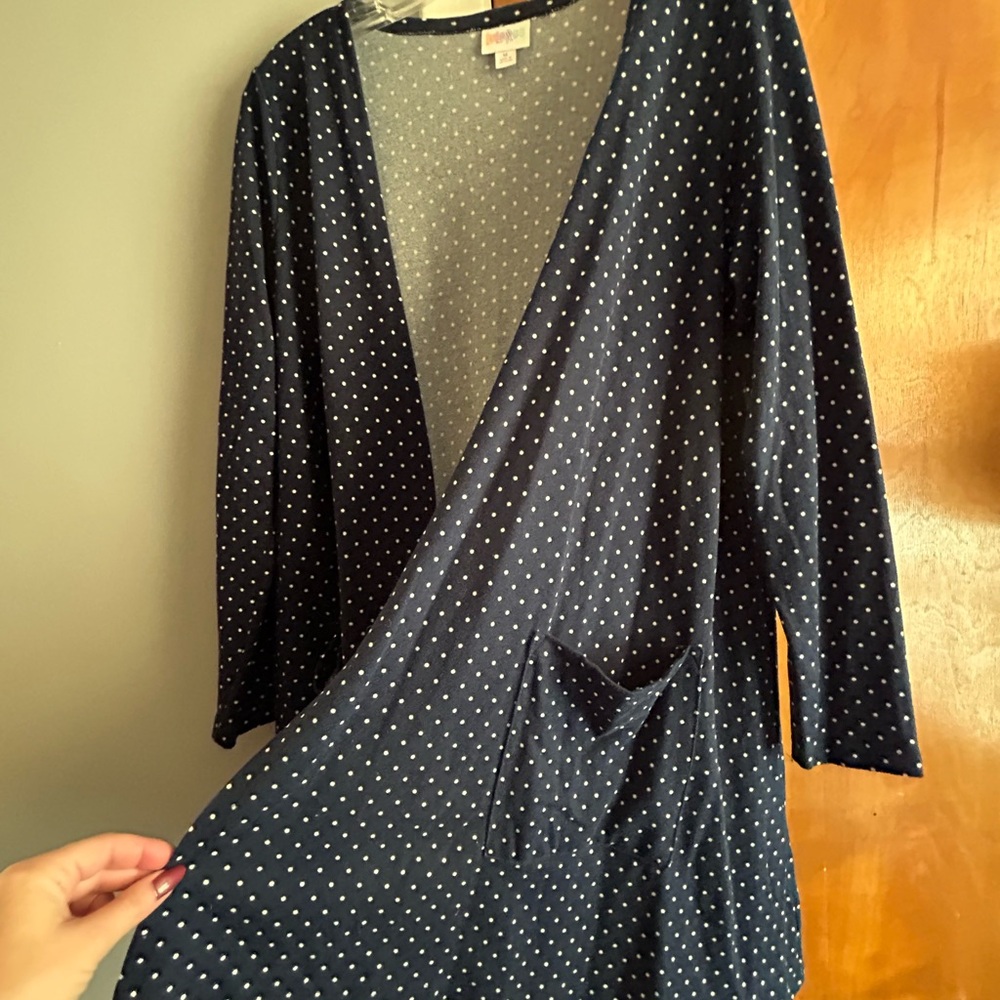 LuLaRoe Navy and White Polka Dot Cardigan